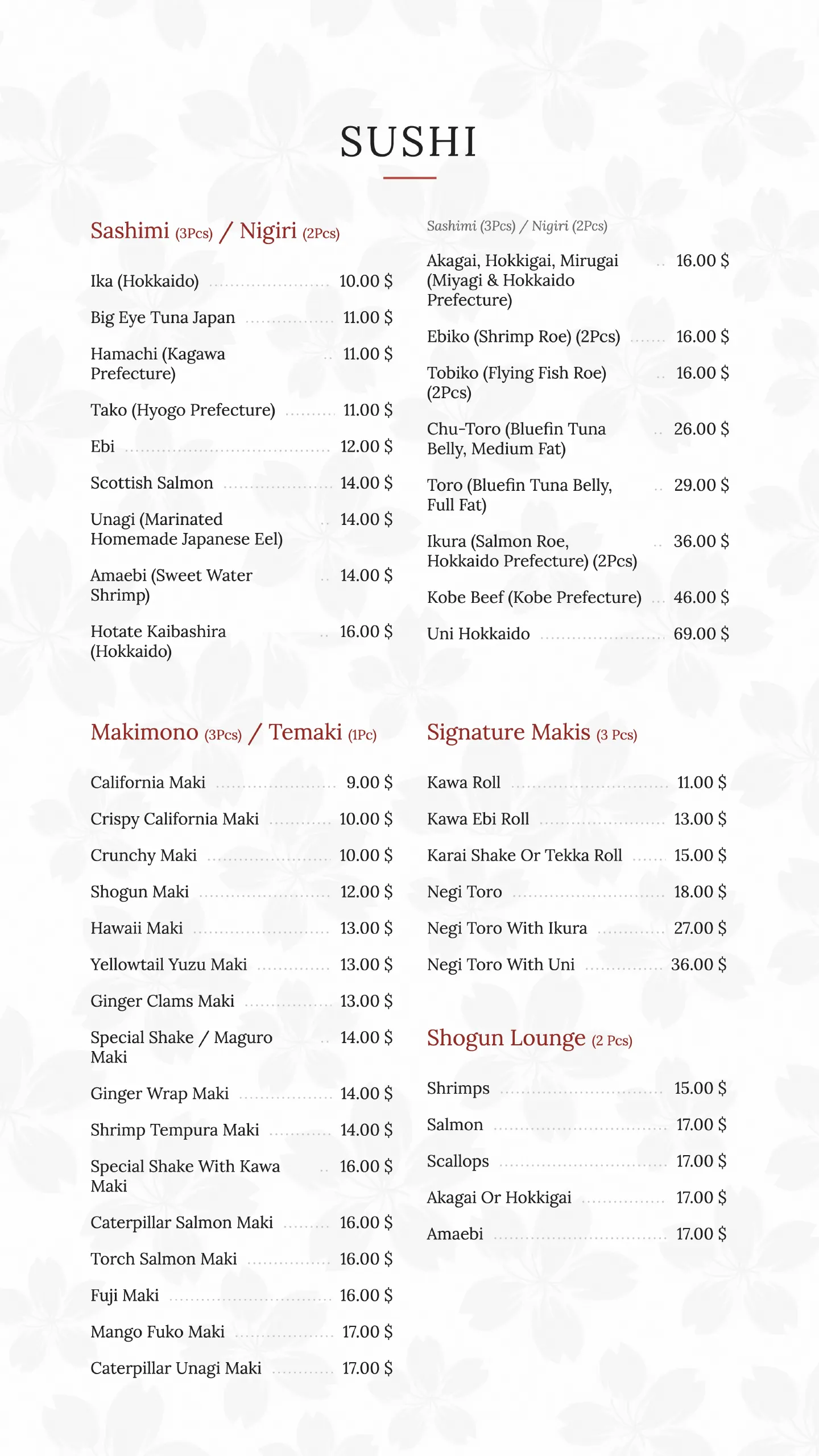 Shogun menu, page 6 of 15