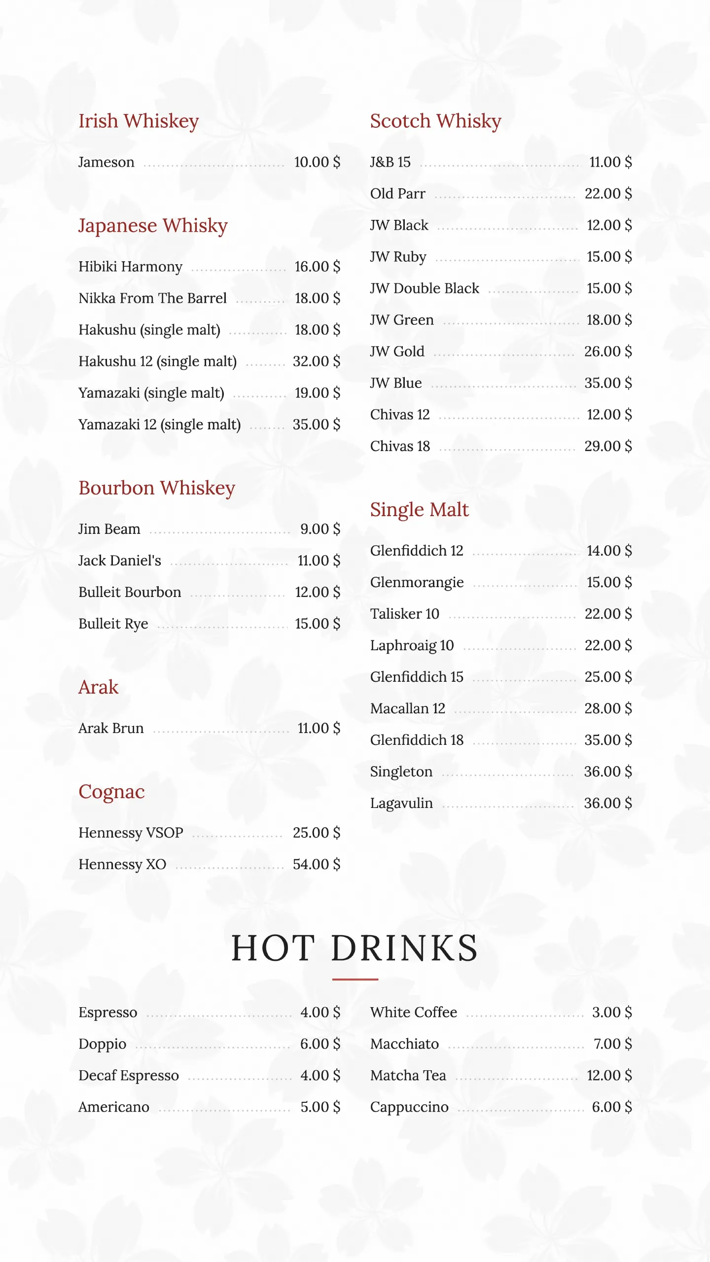 Shogun menu, page 15 of 15
